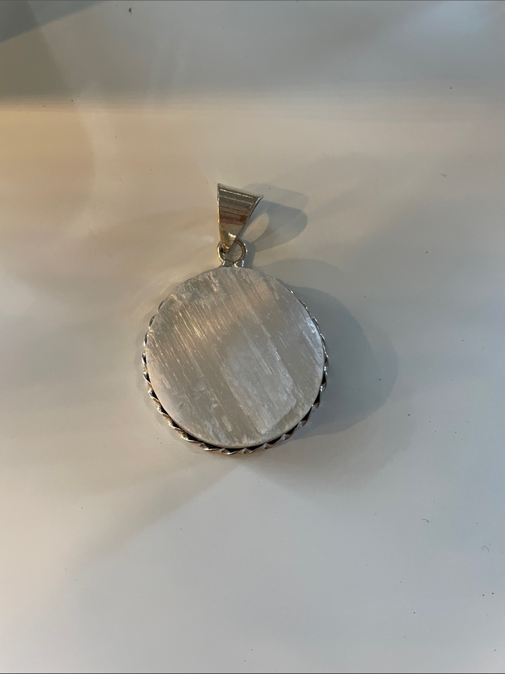 Sterling Silver Round Selenite Pendant